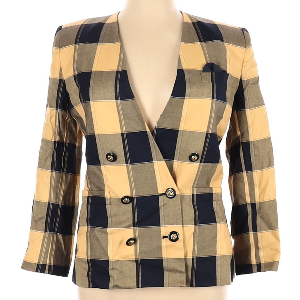 NWT Vintage STIRLING COOPER Yellow & Black Plaid 1990s Blazer Size 14